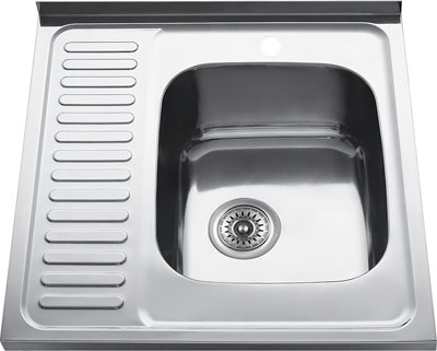 Мойка наклад. 0,6 мм 600*600 мм R гл.16см вып3 1/2 матовая, с сифоном 0,6/160 Gota Rosio