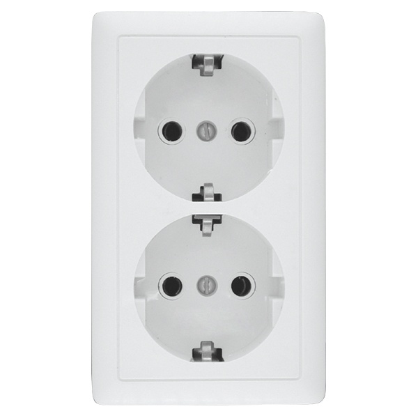 Розетка 1-2,SALE двойная открытой установки (земля) 16А Белая