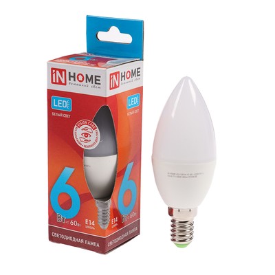 Лампа светодиодная LED-СВЕЧА 6Вт 4000К Е14, In Home