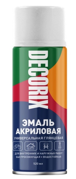 Эмаль аэрозольная акриловая универсал. Decorix 520 мл, белая глянцевая /12/