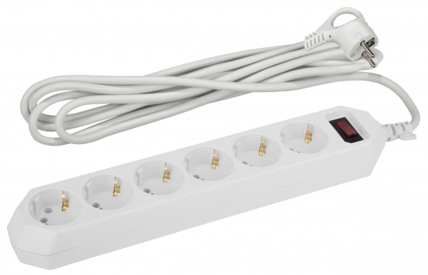 Сетевой фильтр ЭРА с/з с выключателем 6 гнезд 1,5м 10А