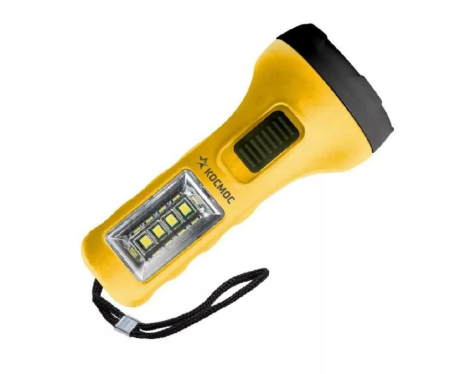 Фонарь ручной Космос KOS119B 1*R6(AA) 1св/д 0,5W+1W 25lm 25м желтый P42