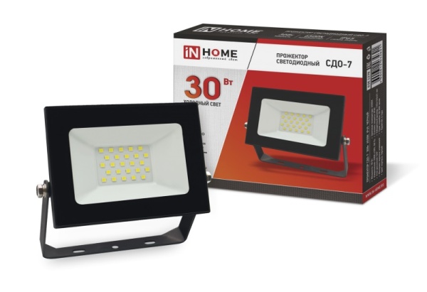 Прожектор светодиодный СДО-7 30Вт 230В 6500К IP 65 черный IN HOME