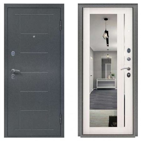 Дверь мет. Титан Зеркало Графит/Беленый дуб 2060*860 Правая