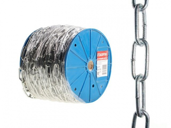 Цепь сварная длиннозвенная, оцинк. М2 DIN 763 (бухта 80 м) STARFIX (SMP-42314-80)