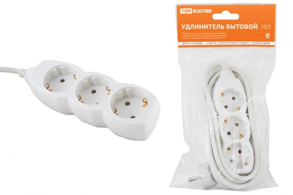Удлинитель бытовой У03 с/з 3 гнезда 3 м 16А/250В