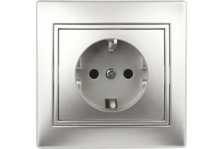 Розетка Intro Plano 1-202-03 с заземлением 2P+E Schuko, 16А-250В, IP20, СУ, алюминий