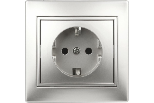 Розетка Intro Plano 1-202-03 с заземлением 2P+E Schuko, 16А-250В, IP20, СУ, алюминий