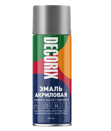Эмаль аэрозольная акриловая универсал. Decorix 520 мл 0101-25, серебристая глянц. /12/