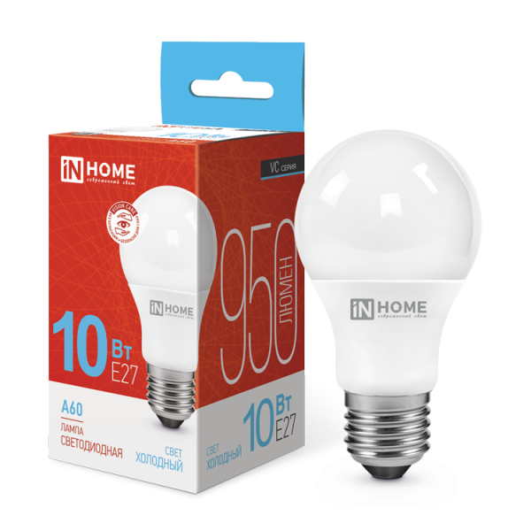 Лампа светодиодная LED-A60-VC Е27 10Вт 6500К, In Home