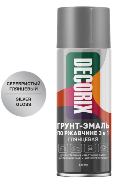 Грунт-эмаль аэроз. акрил. Decorix 520 мл 0106-25, серебристый12/