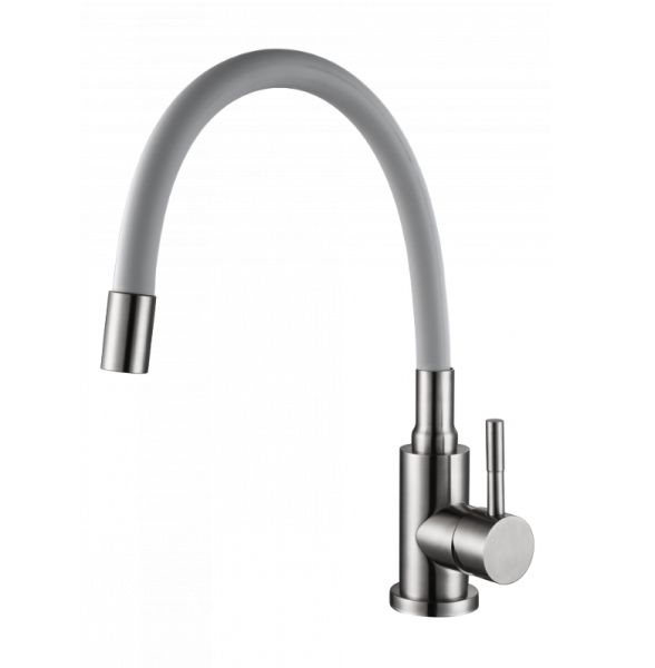 Смеситель д/кухни шар. с высоким силик.изливом серый Дюна нерж.сталь 511520 Антей