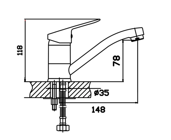 Смеситель д/кухни шар. с коротким изливом, креп.шпилька Кристалл 211040 d35мм Антей
