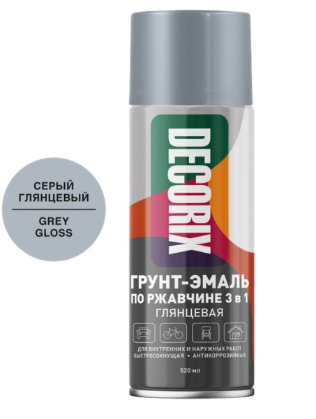 Грунт-эмаль аэроз. акрил. Decorix 520 мл 0106-22, серая /12/