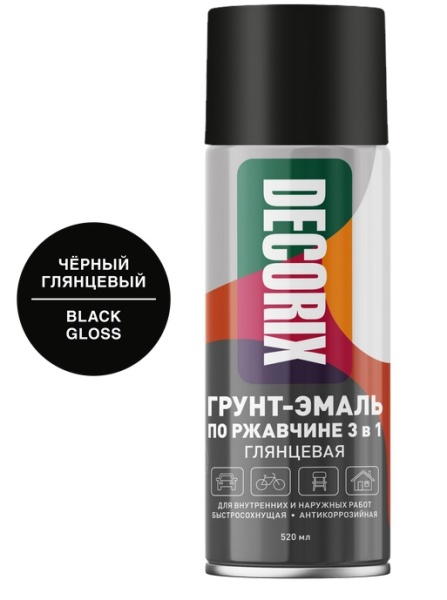 Грунт-эмаль аэроз. акрил. Decorix 520 мл 0106-01, чёрный12/