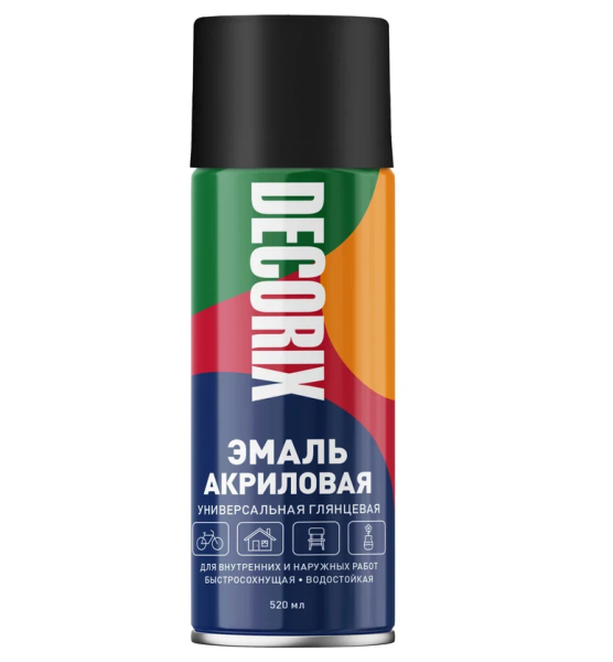 Эмаль аэрозольная акриловая универсал. Decorix 520 мл 0101-01, чёрная глянц. /12/