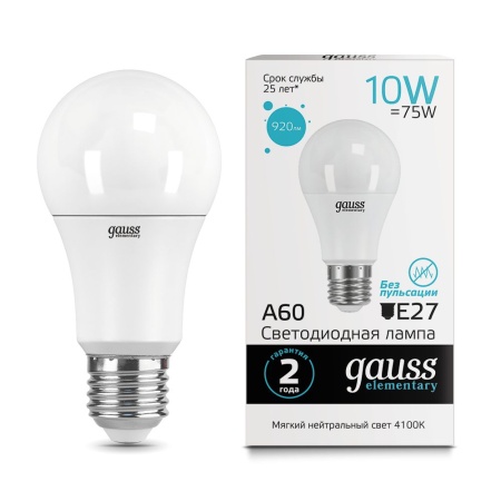 Лампа Gauss LED Elementary A60 E27 10W 4100K 1/40