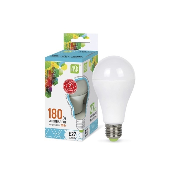 Лампа светодиод. LED ASD А60 std 20Вт 230В Е27 4000К 1800Лм